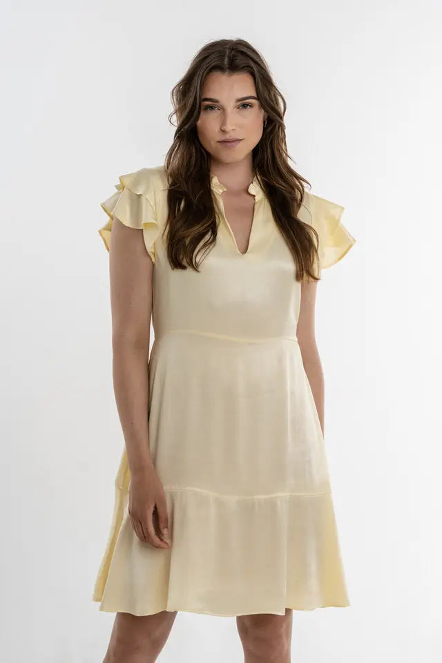 Light yellow viscose midi dress - Louise Dress - ELJO THE LABEL
