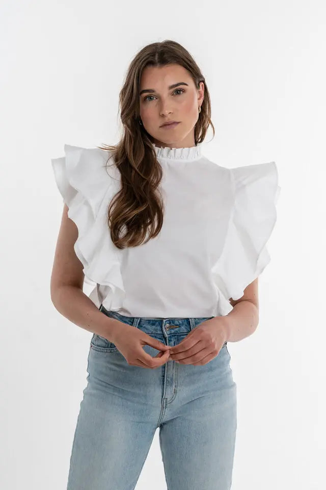 White cotton ruffle Rachel top ELJO THE LABEL