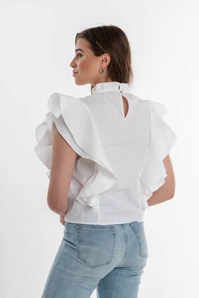 White cotton ruffle Rachel top ELJO THE LABEL