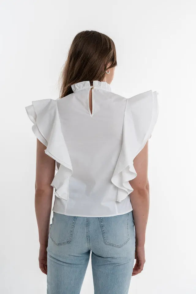 White cotton ruffle Rachel top ELJO THE LABEL