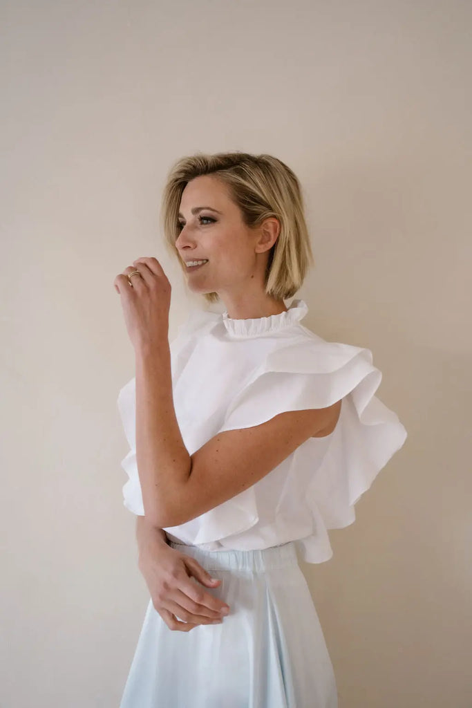 White cotton ruffle Rachel top ELJO THE LABEL